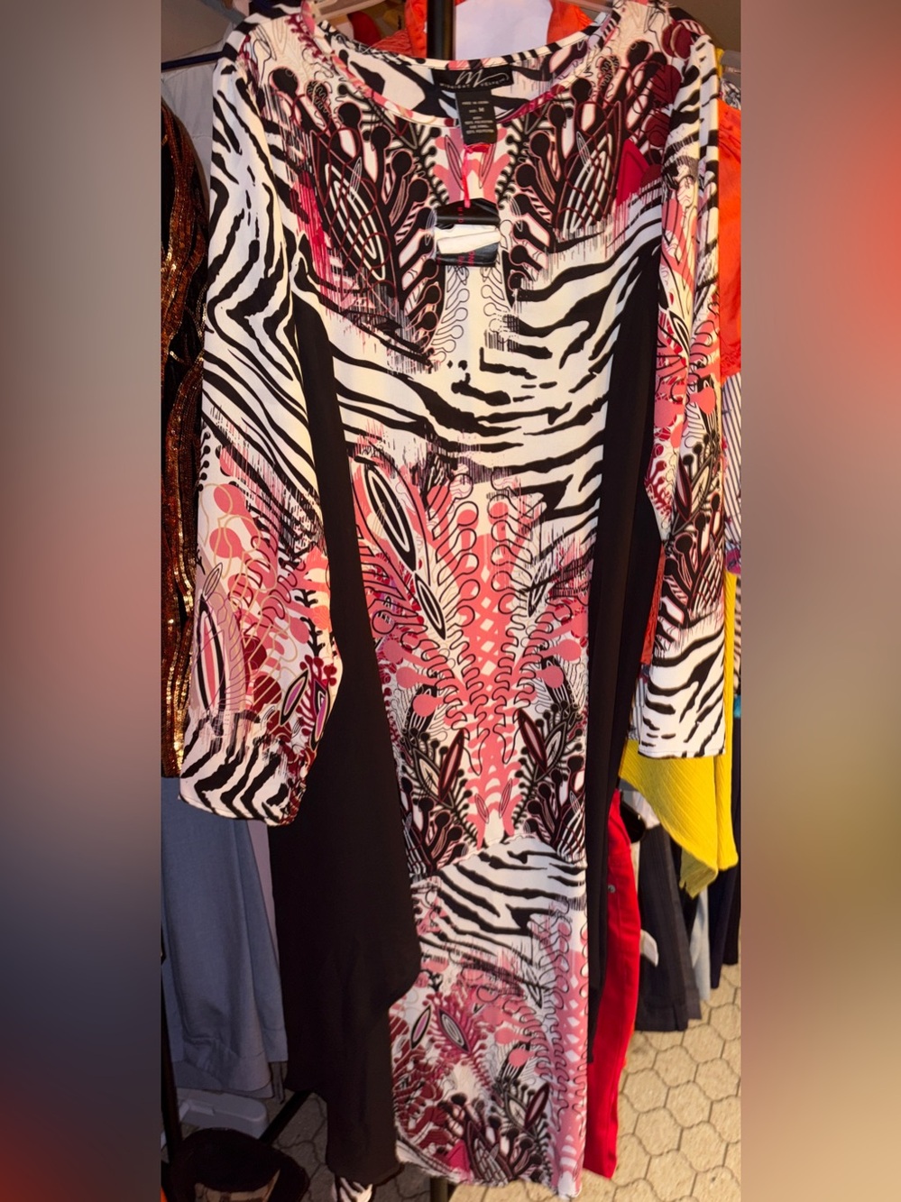 Midnight Velvet Pink, Black & White Animal and Floral Printed Tunic Top